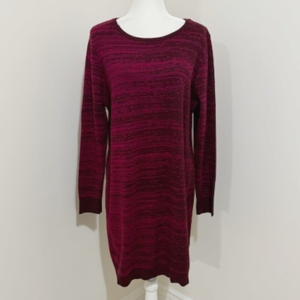 H by Halston Double Knit Jacquard Sweater Dress in Bordeaux Size L